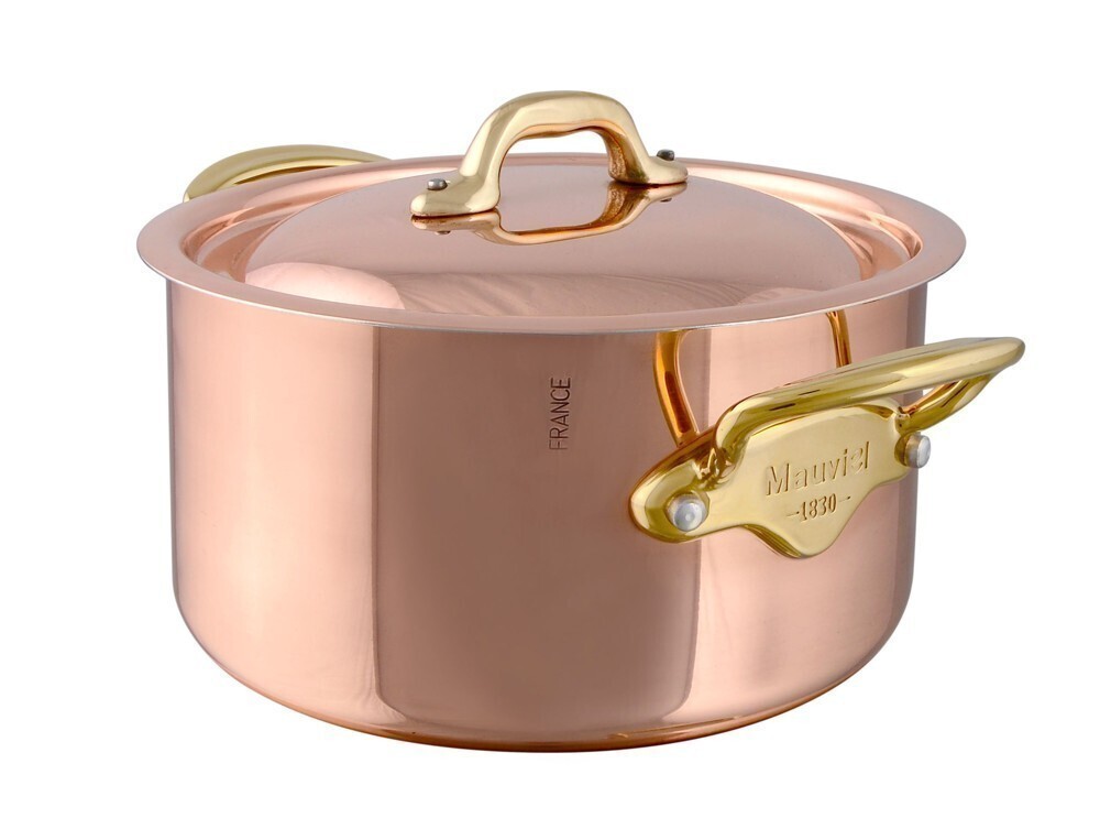 Mauviel Medený hrniec s pokriievkou, bronzový úchyt, M'héritage 150b,12 cm 672212