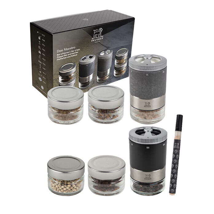 Peugeot Duo mlynčekov Maestro na soľ a korenie so 6 zásobníkmi, korením a fixkou 48013