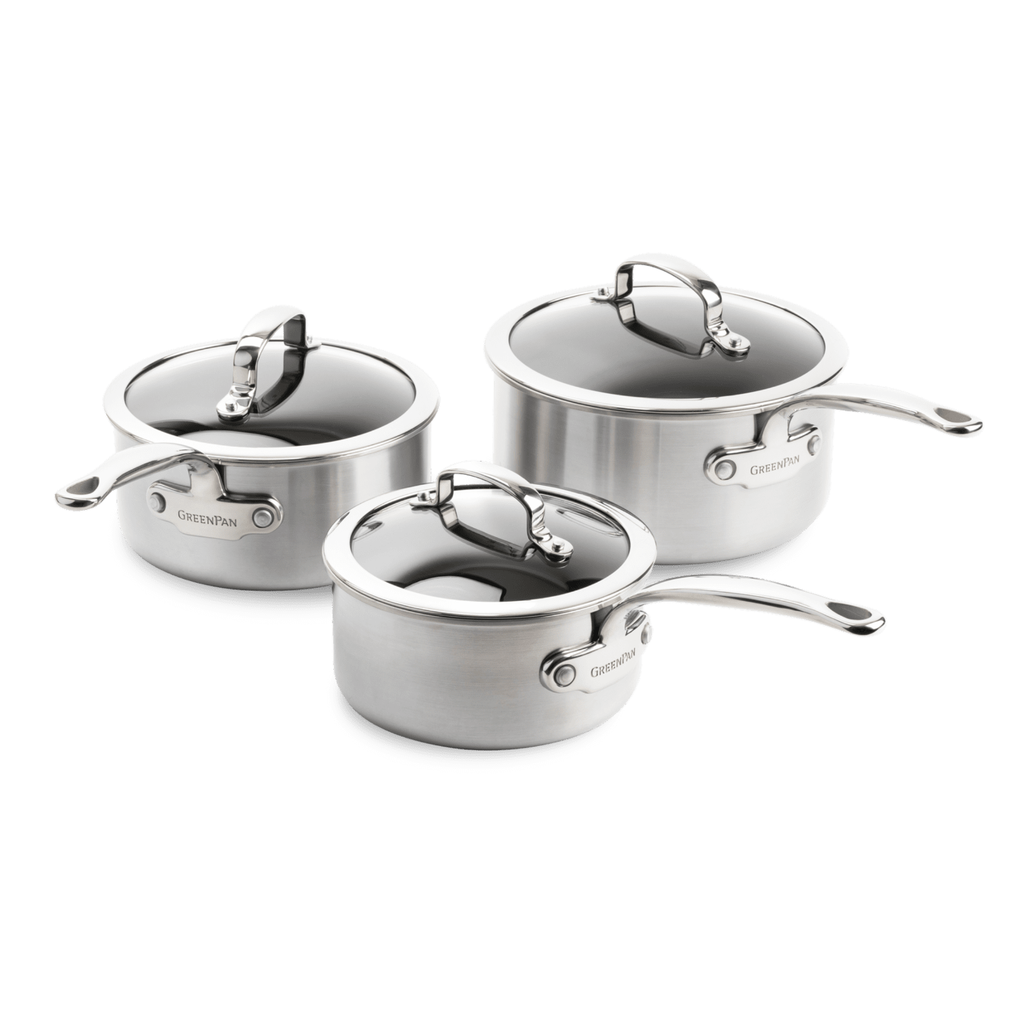 GreenPan Sada nerezových omáčnikov s pokrievkou s keramickým povrchom Premiere, 16 + 18 + 20 cm CC003822-001