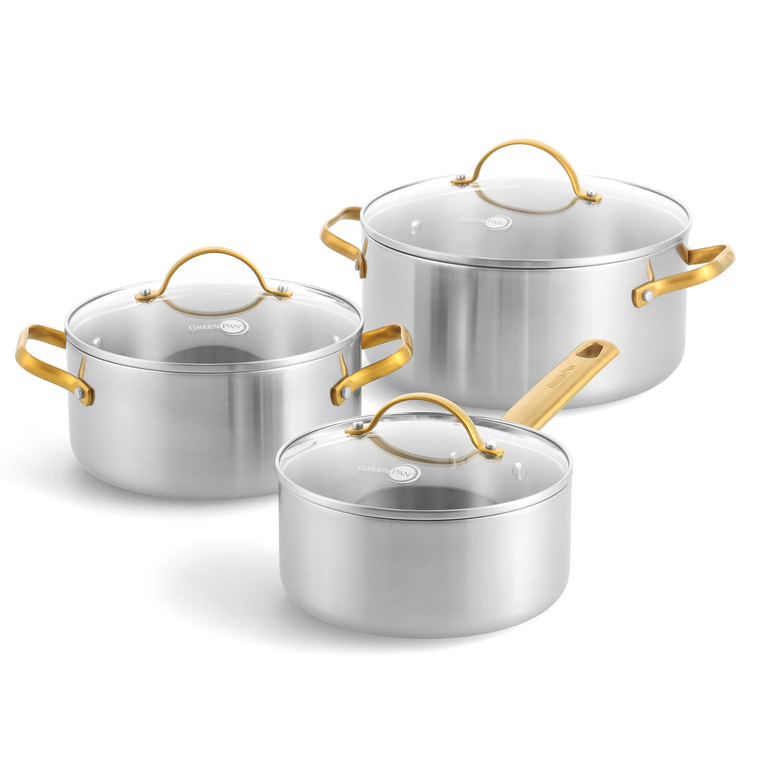 GreenPan Sada nerezového riadu so sklenenými pokrievkami (2× rajnica, 1x omáčnik), Padova, 3 ks CC010168-001