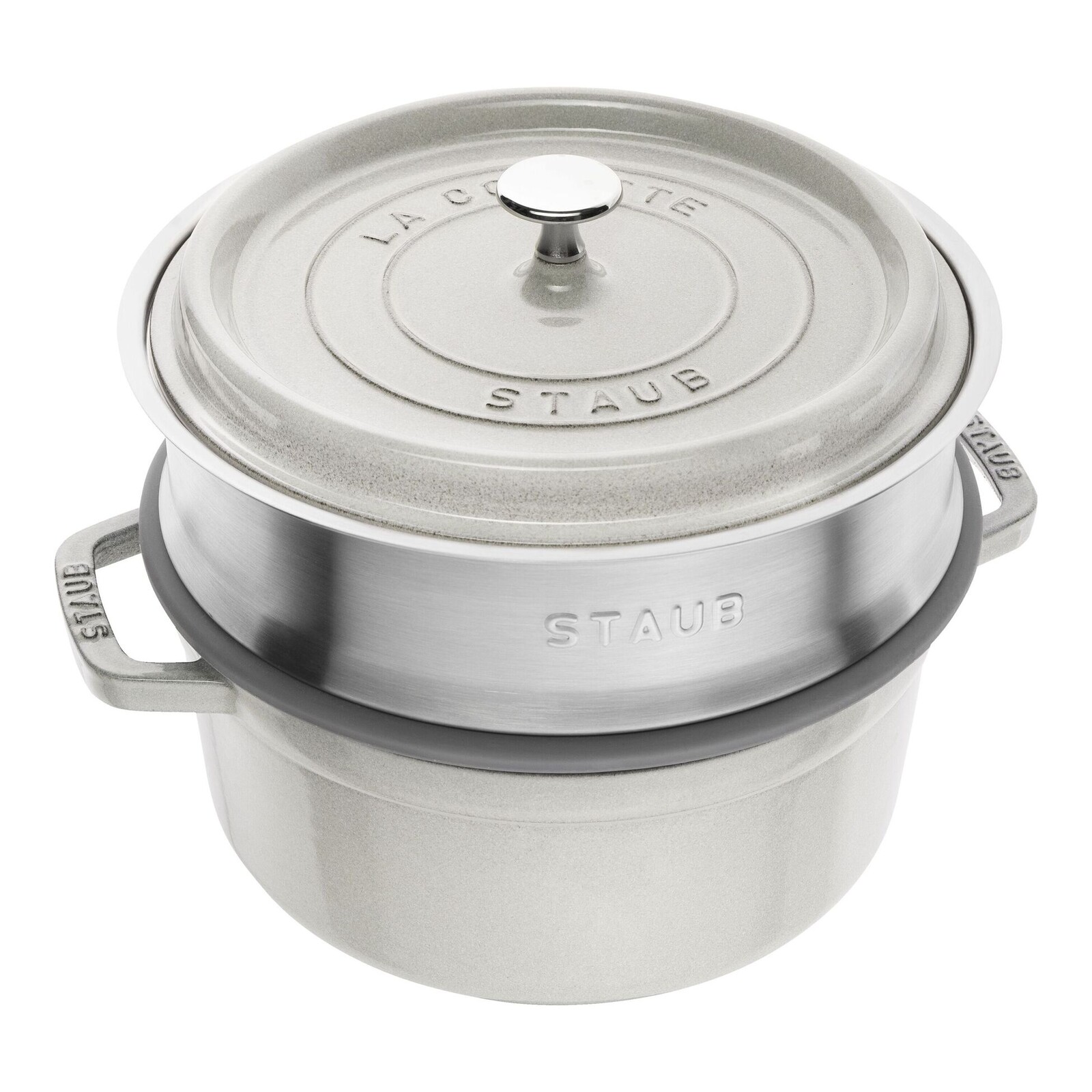 Staub Liatinový hrniec s pokrievkou as naparovacou vložkou Cocotte, Ø 24 cm / 3,8 l, biela hľuzovka 1010575