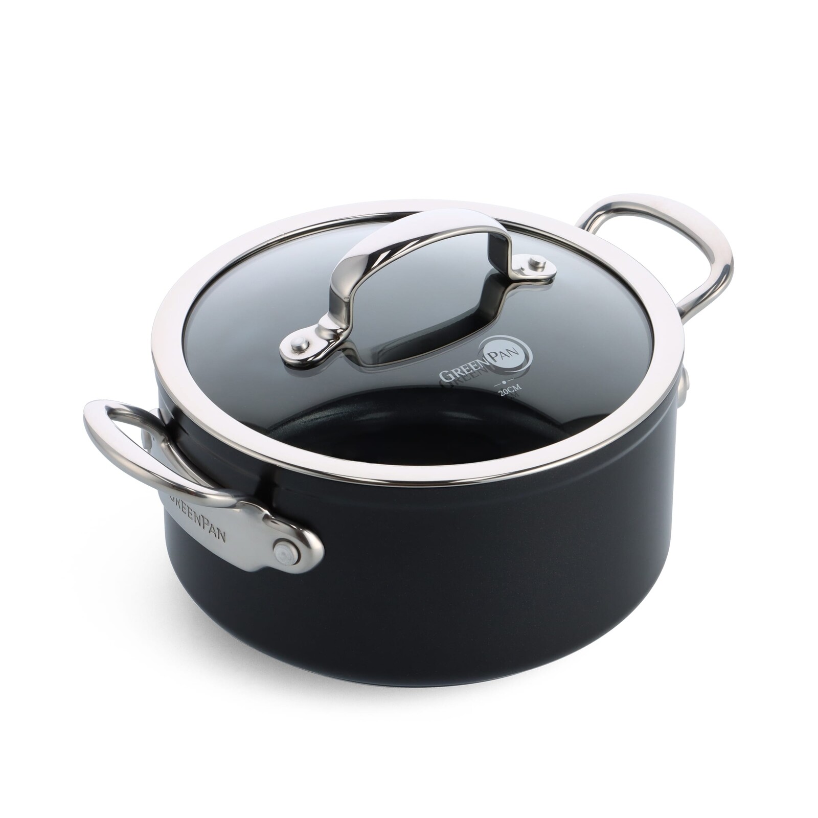 GreenPan Hrniec s nepriľnavým keramickým povrchom s pokrievkou Barcelona Pro, Ø 20 cm / 3,1 l, čierna CC005333-001