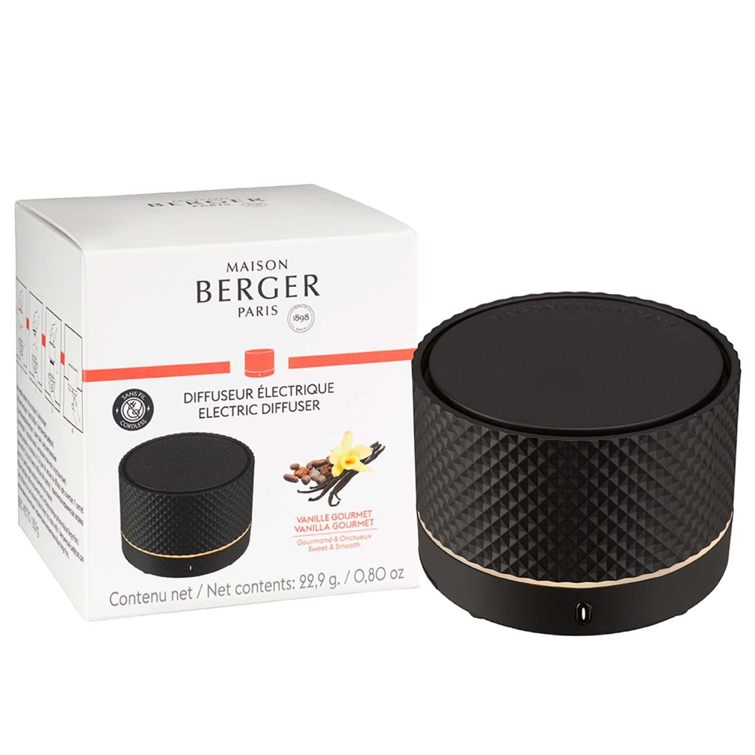Maison Berger Paris Bezdrôtový elektrický difuzér Nomade s náplňou Vanilla gourmet, Ø 8 cm, čierny 7038