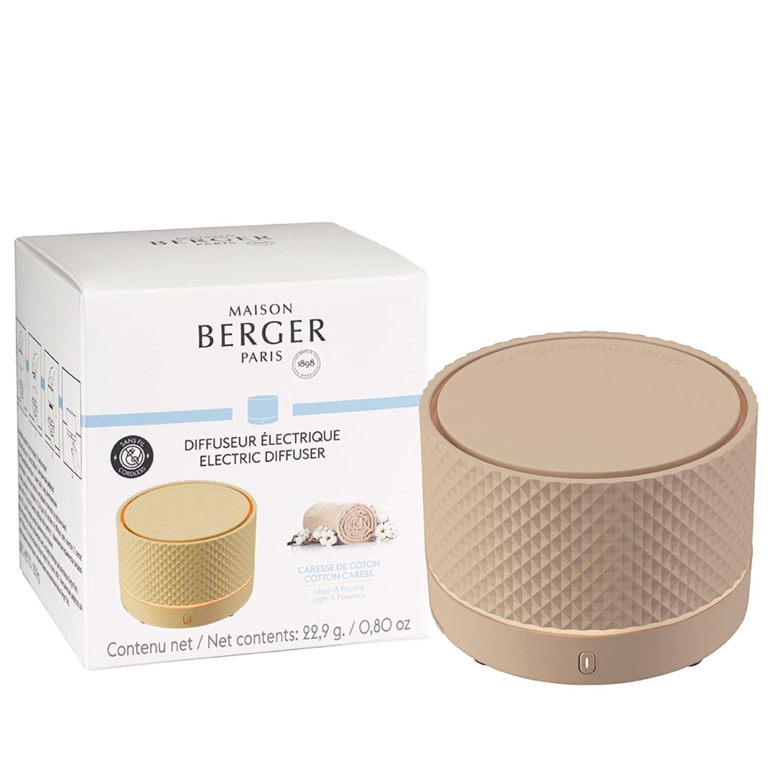 Maison Berger Paris Bezdrôtový elektrický difuzér Nomade s náplňou Bavlnená starostlivosť, Ø 8 cm, béžový 7039