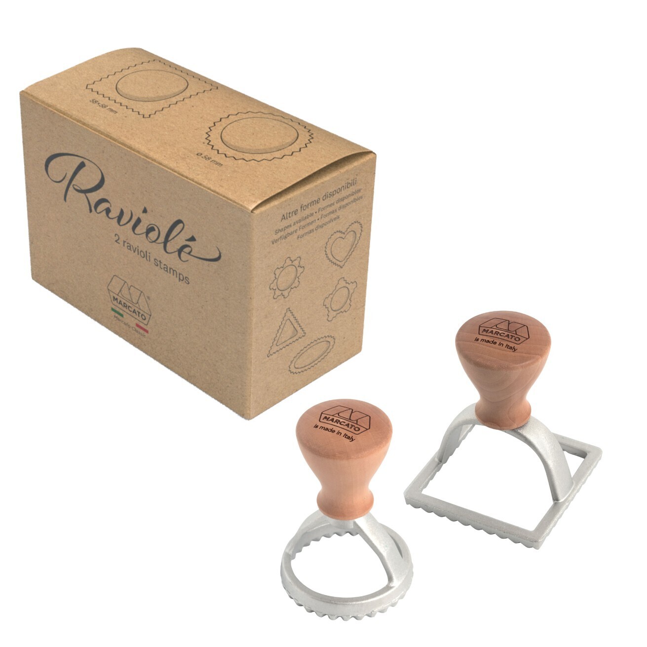 Marcato Sada 2 vykrajovačov na ravioli/sušienky, koliesko + štvorec, 5,8 cm SC-KIT01-CLS