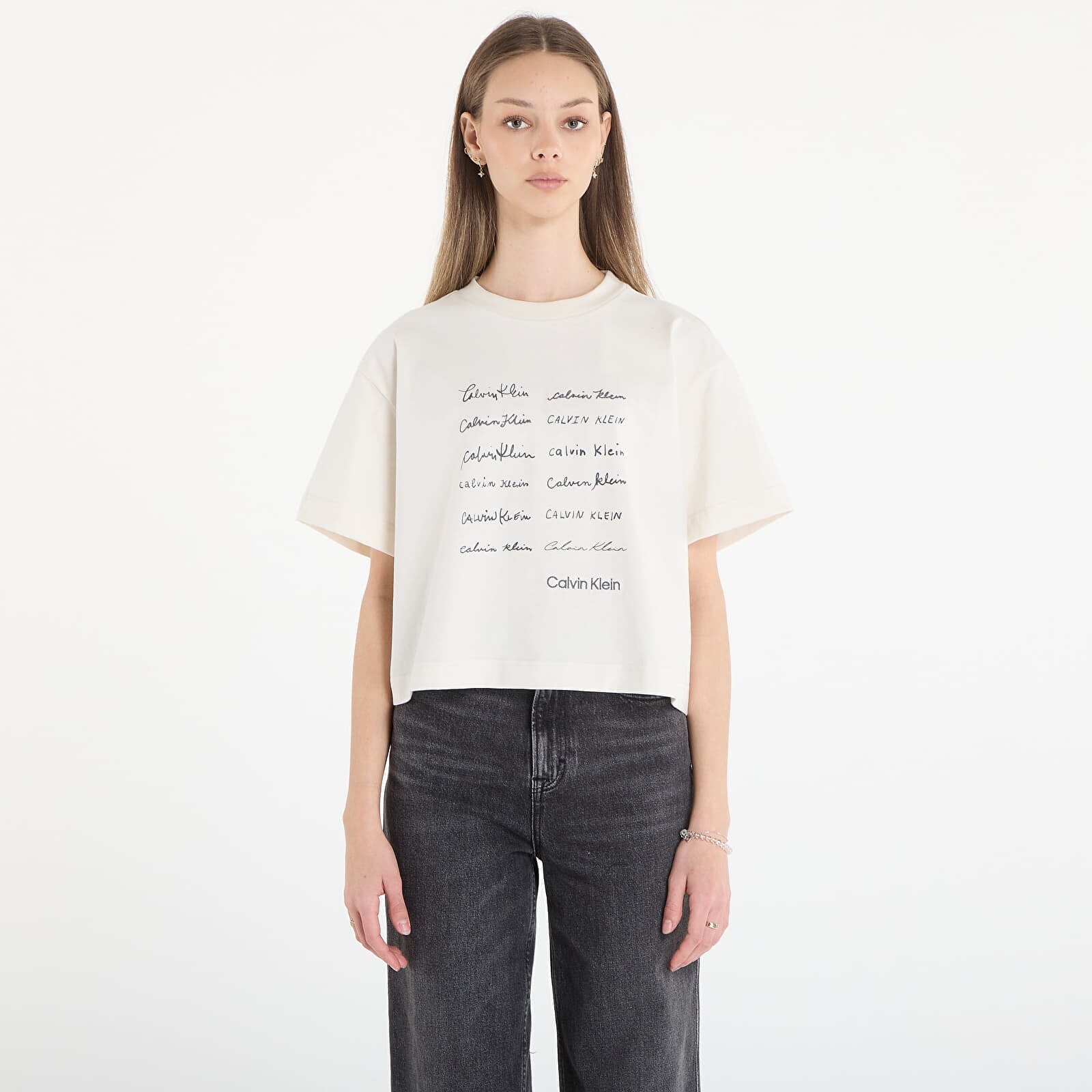 Tričko Calvin Klein Jeans Ss Cropped Boxy Grap Tee White L