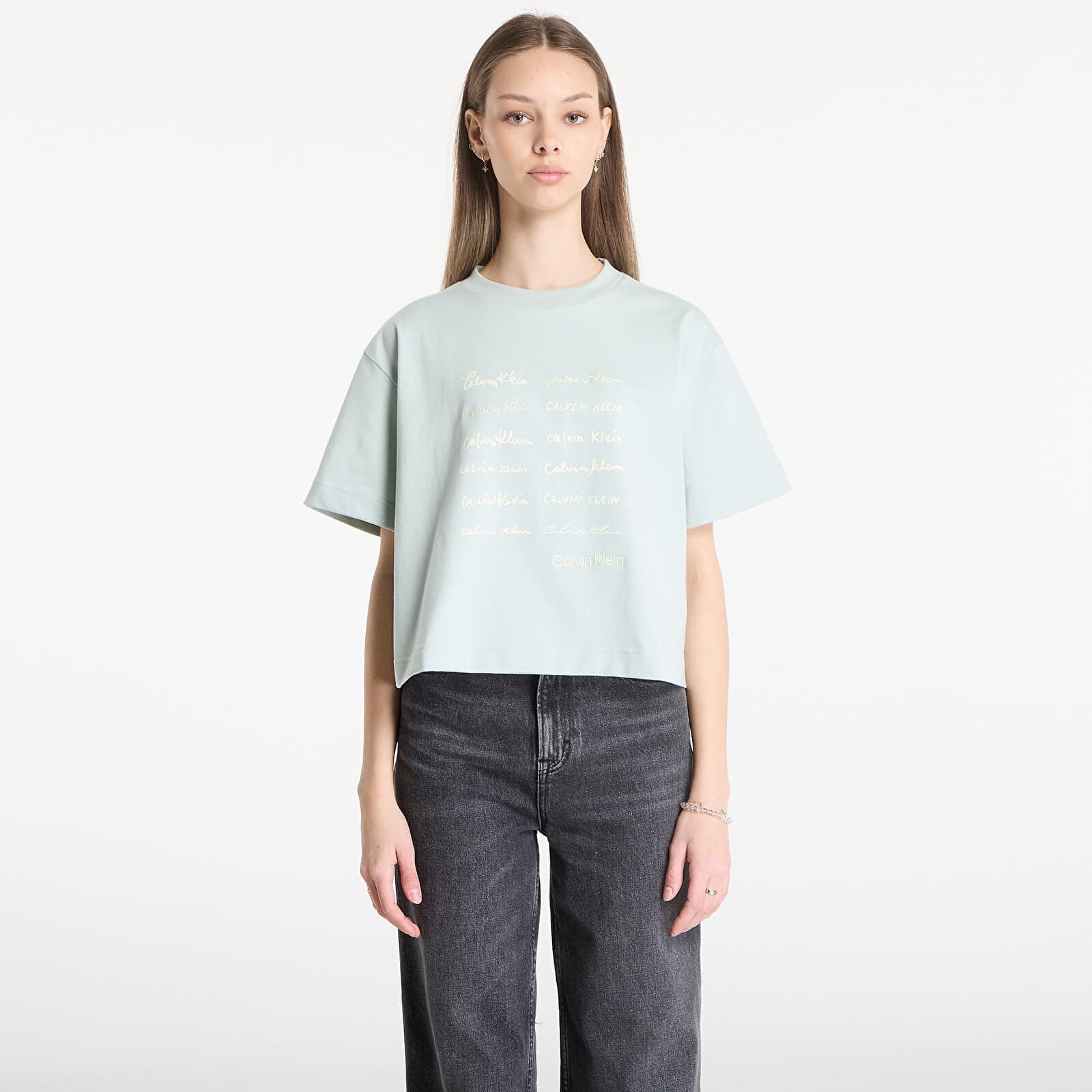 Tričko Calvin Klein Jeans Ss Cropped Boxy Grap Tee Green S