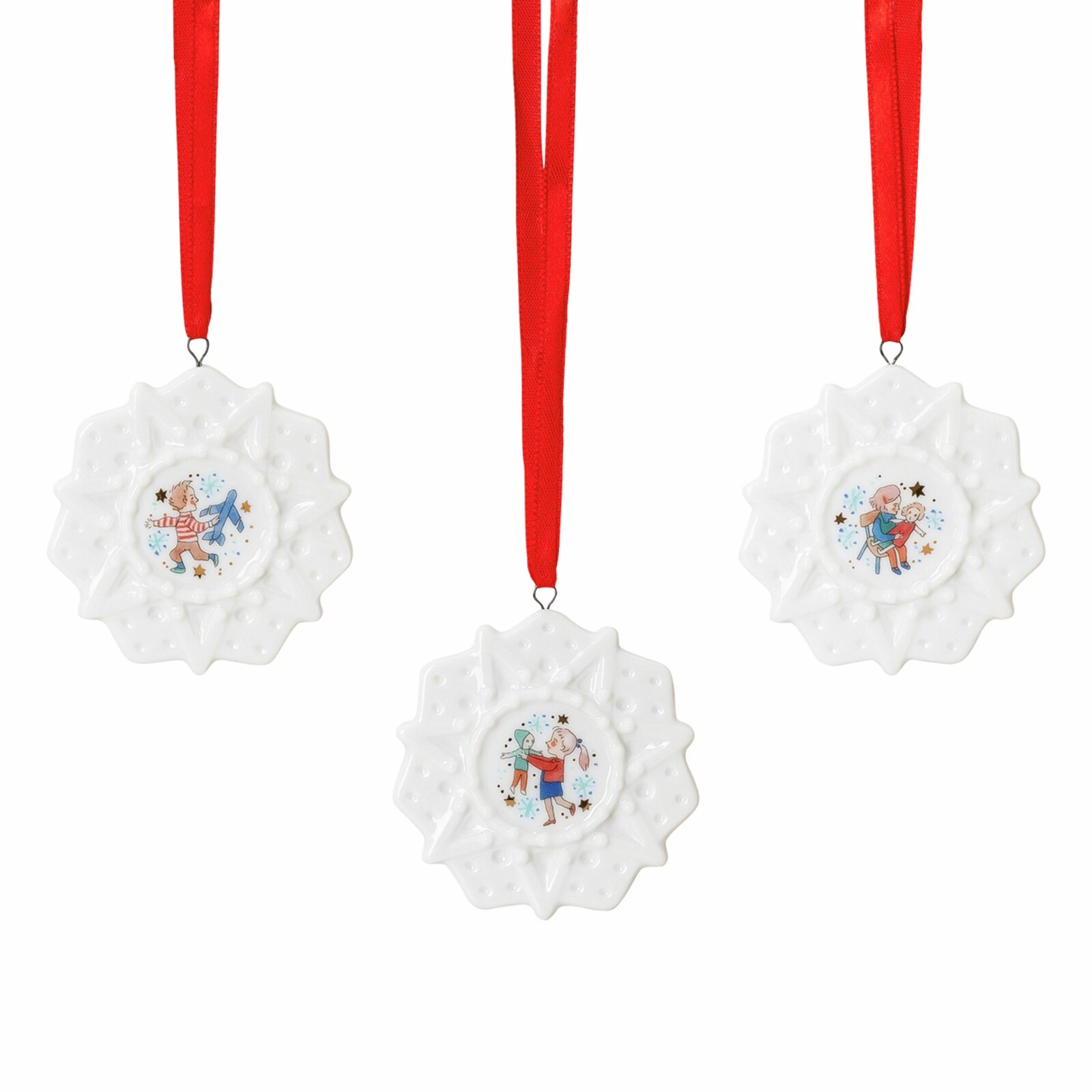 Rosenthal Vianočná sada 3 porcelánové Mini ozdoby vločky, Vianočné radovánky, Ø 6 cm 02485-727496-28675