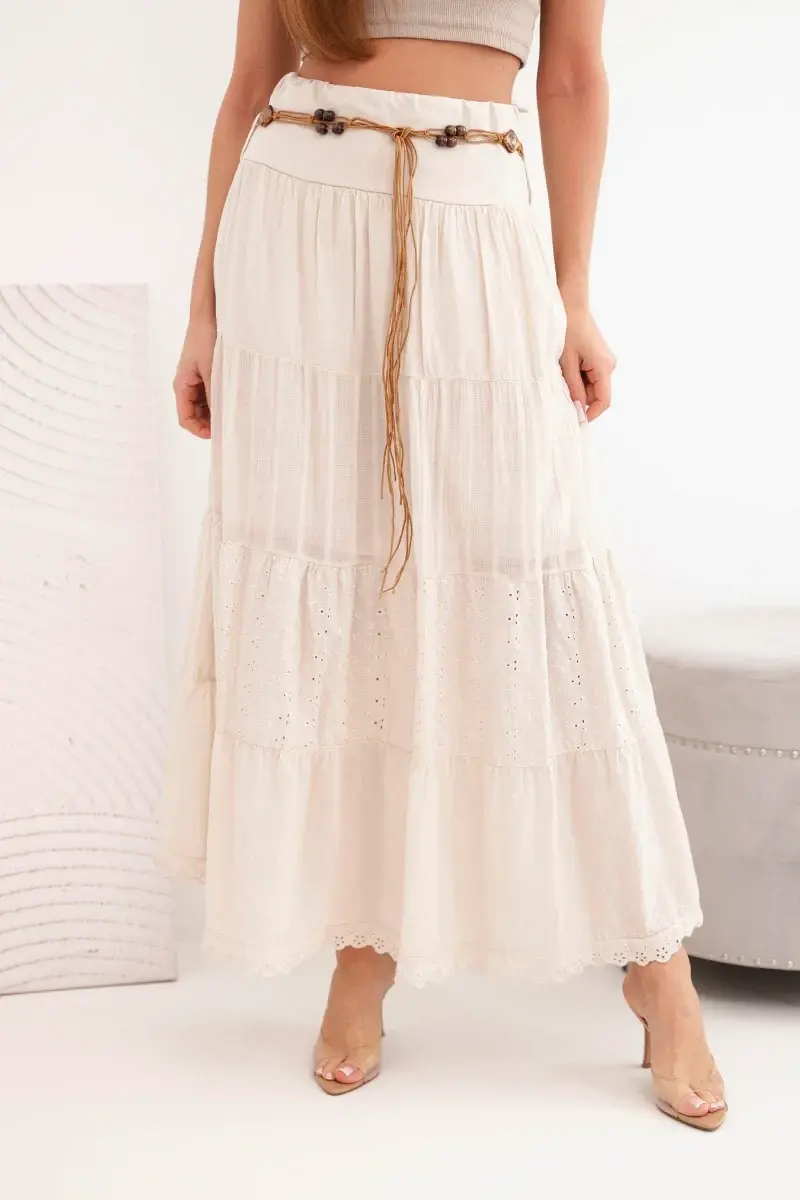 Dámska maxi sukňa s vyšívaným otvorením a elastickým pásom