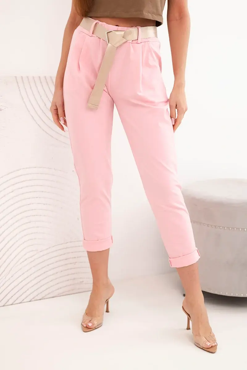 Dámske nohavice s opaskom, svetloružové