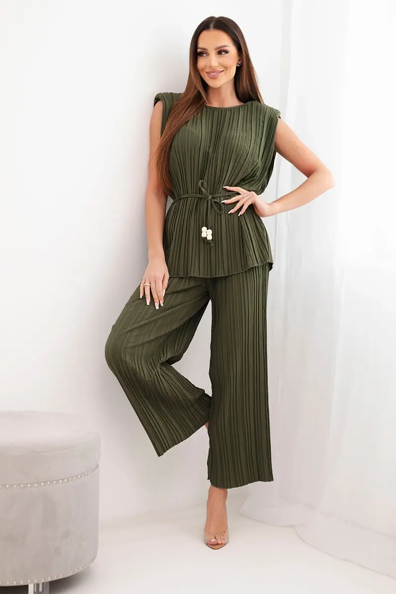 Kesi dámska plisovaná súprava s viazaním a širokými nohavicami