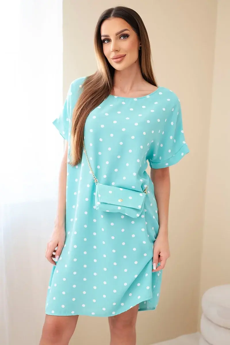 Dámske bodkované šaty s kabelkou
