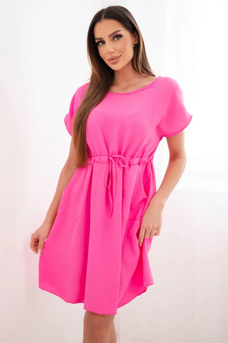 Kesi dámske šaty s viazaním v páse, ružové