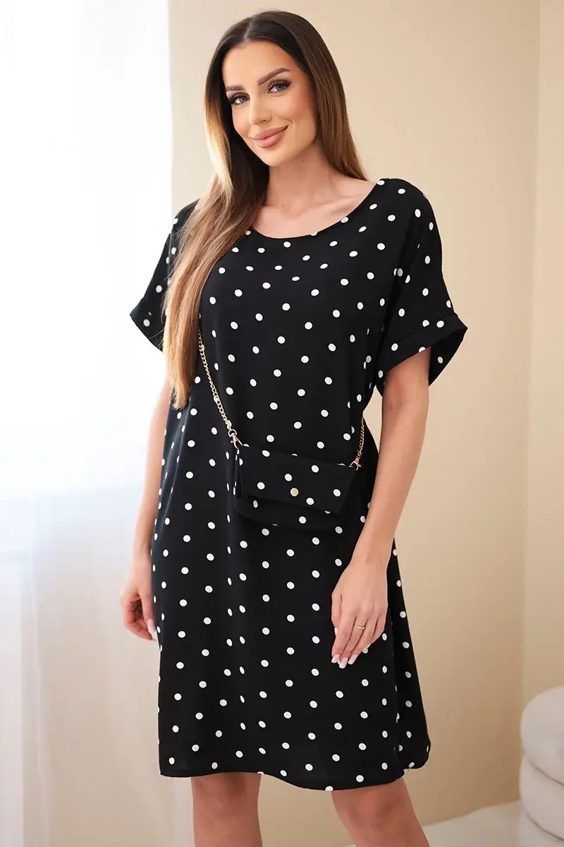 Kesi dámske bodkované šaty s kabelkou