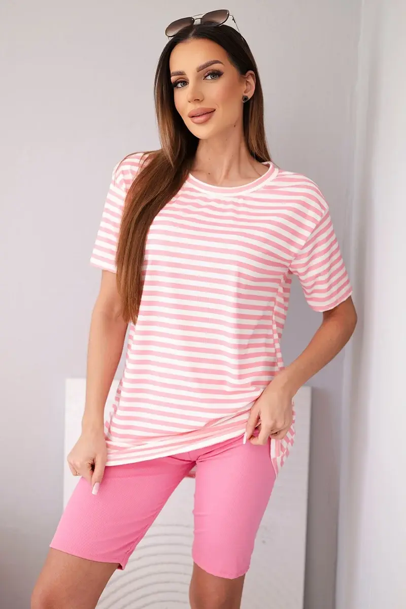 Dámsky pruhovaný komplet s krátkym rukávom