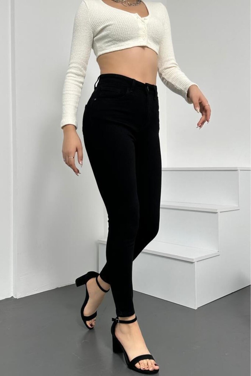 Dewberry Skinny Fit Rifle s vysokým pásom - Čierne