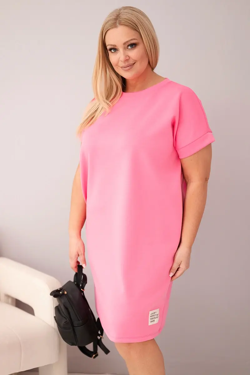 Kesi Plus Size šaty s krátkym rukávom, ružové