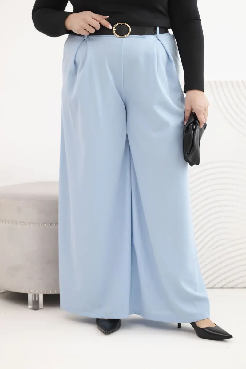 Dámske plus size nohavice s opaskom modré