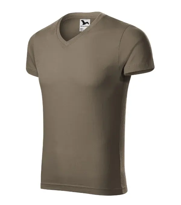 Slim Fit tričko s výstrihom do V pánske army M