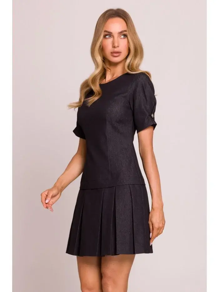 M842 Džínsové šaty so záhybmi - grafitové EU M