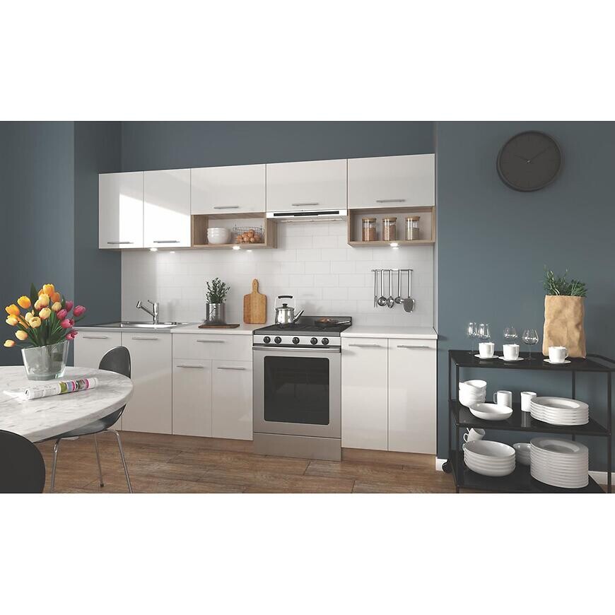 Kuchynská linka Viola 260 zb 28mm biely lesk mdf/kor sonoma