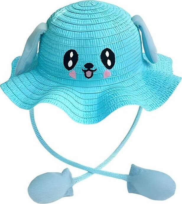 Excellent Letní klobouček s pohyblivýma ušima - Modrý nařasený