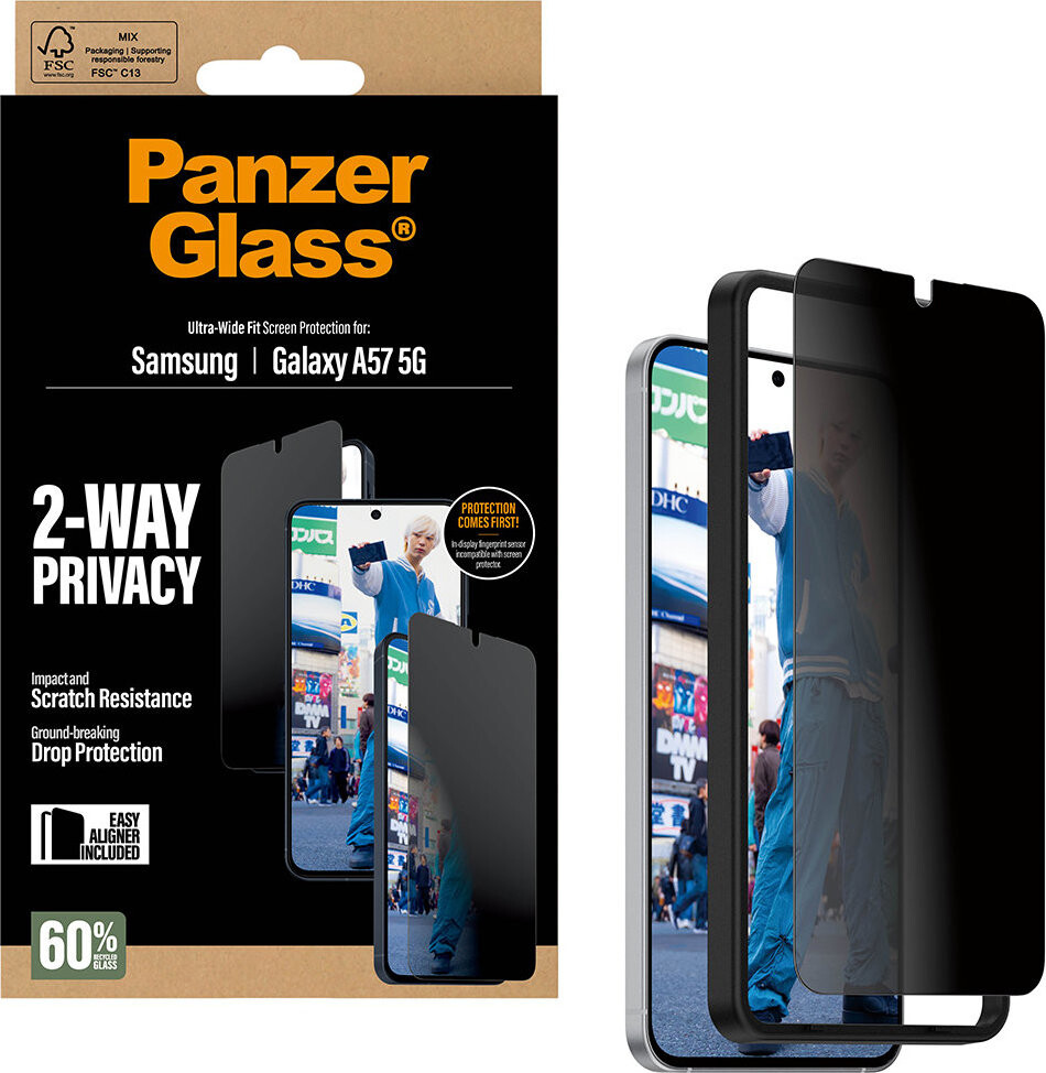 PanzerGlass Privacy Samsung Galaxy A57 s inštalačným rámčekom (nepodporuje čítačku odtlačkov prstov v displeji)