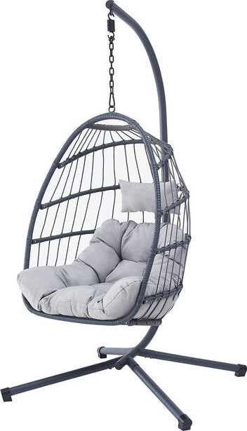 Záhradné závesné kreslo Zenio, umelý ratan antracit, poťah sivá látka