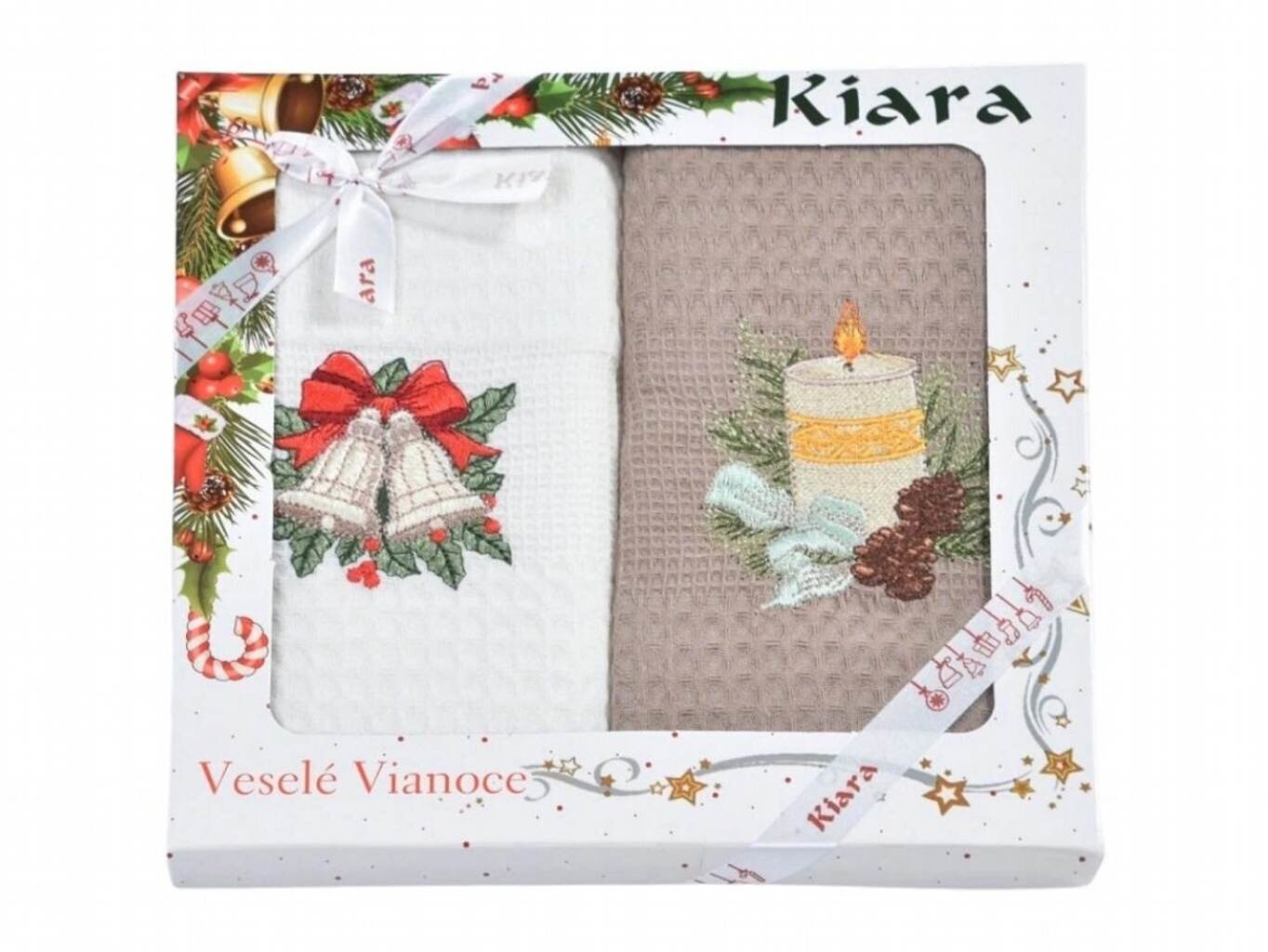 Praktik Dárková sada utěrek 50 × 70 cm Vánoční zvonečky a svíčka, 2 ks