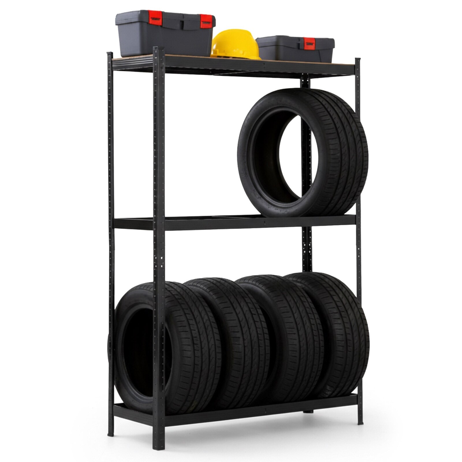 Dílenský kovový regál na pneumatiky SOSA s 3 policemi černý
