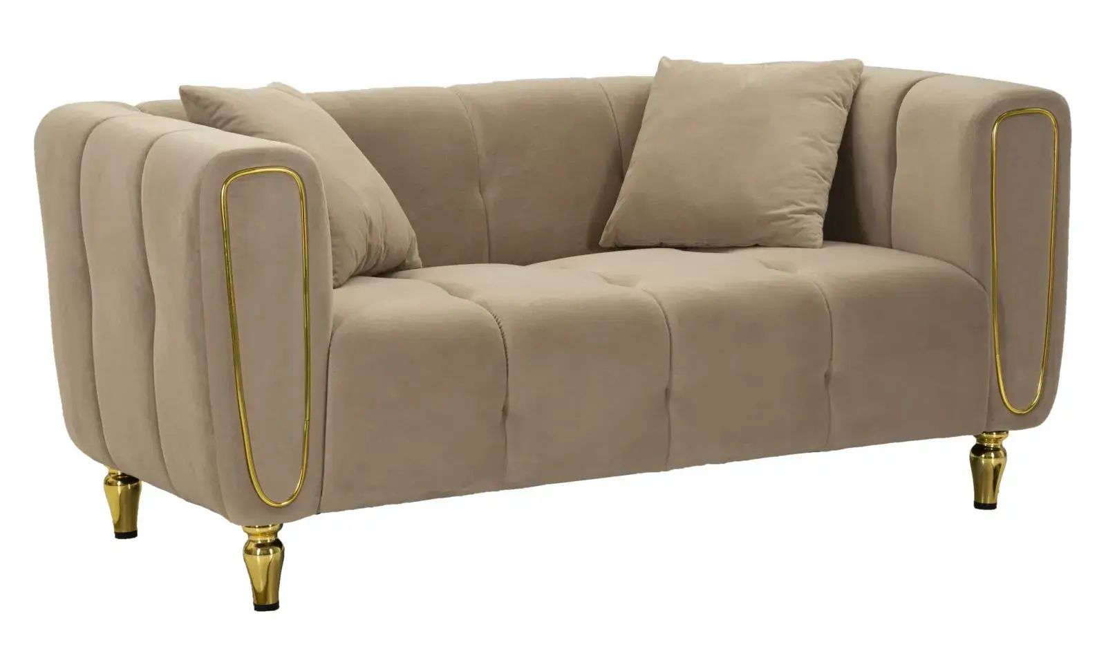 Dvoumístná pohovka Alma 155 cm taupe/zlatá
