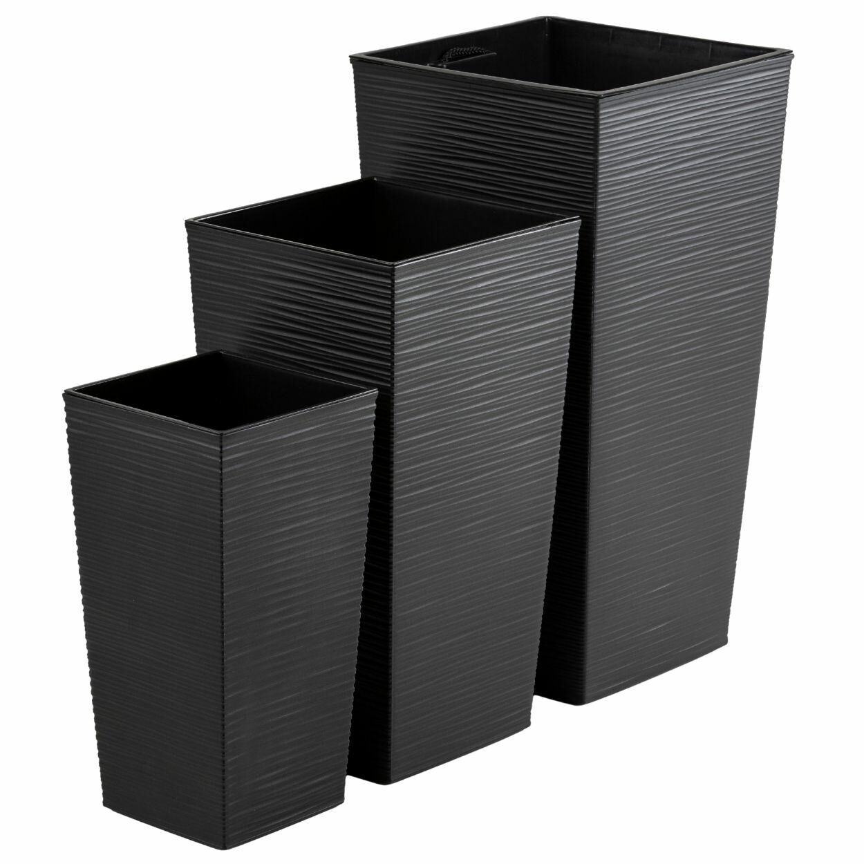 Sada 3 ks květináčů Porto Riflo 57x29,5/46x24,7/36,6x18,9 cm černá