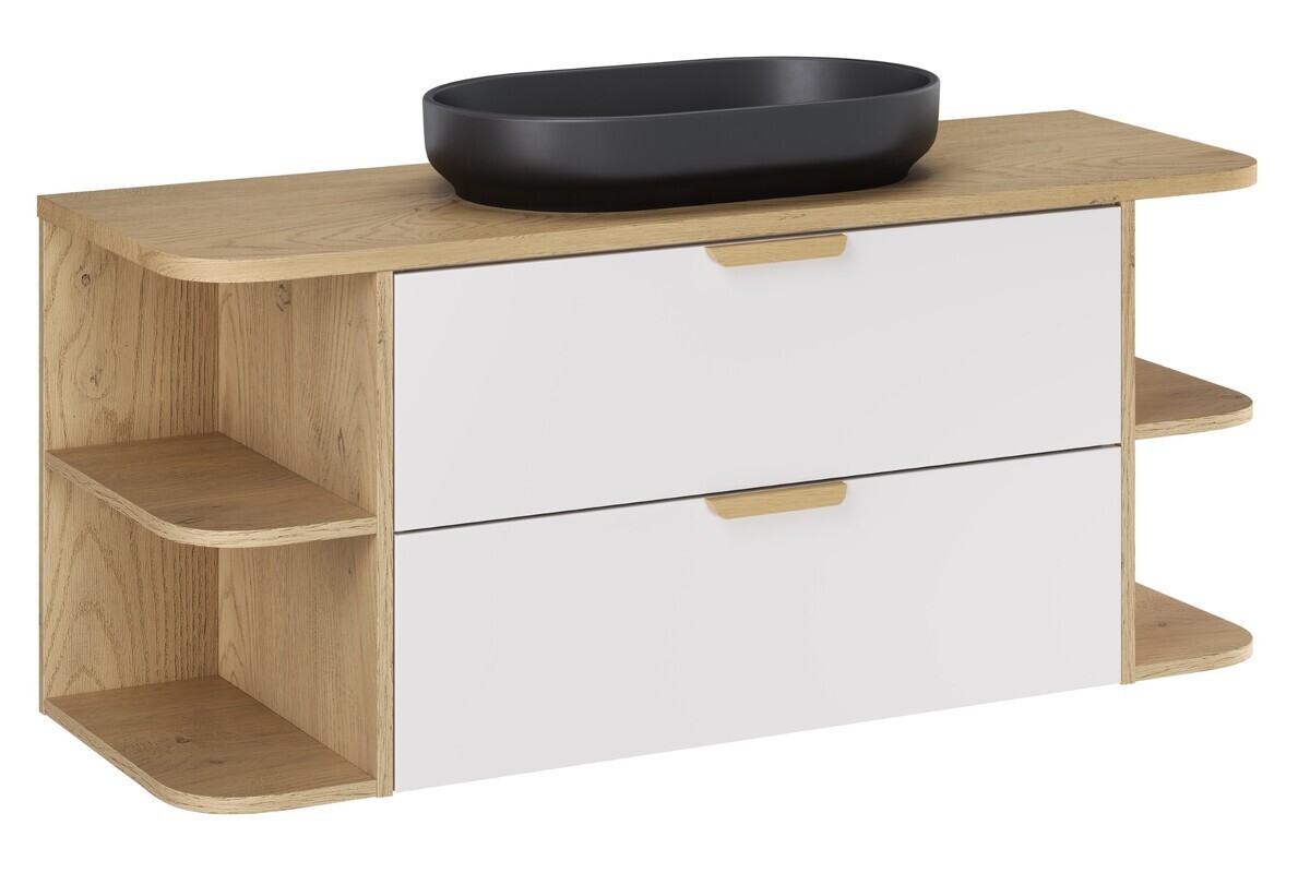 Závěsná koupelnová skříňka Aster River s umyvadlem 120 cm dub cremona/bílá