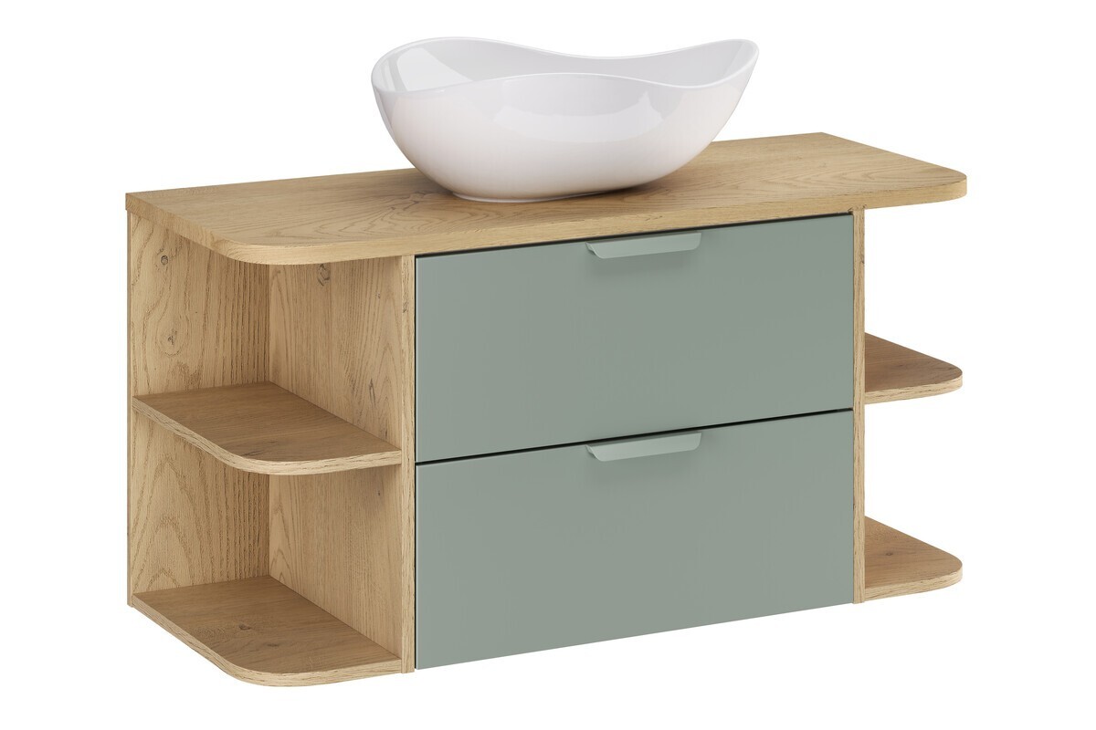 Závěsná skříňka Aster Ovalia Cloud s umyvadlem 100 cm dub cremona/zelená