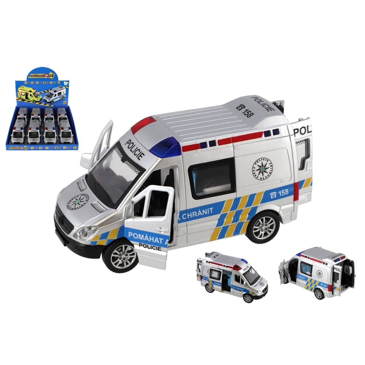 Teddies Auto polícia plast 15cm na batérie so zvukom so svetlom na zotrvačník