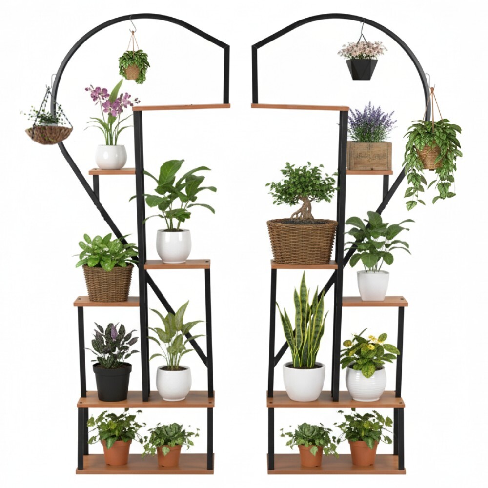 KONDELA Amadis kovový stojan na kvety čierna / dub