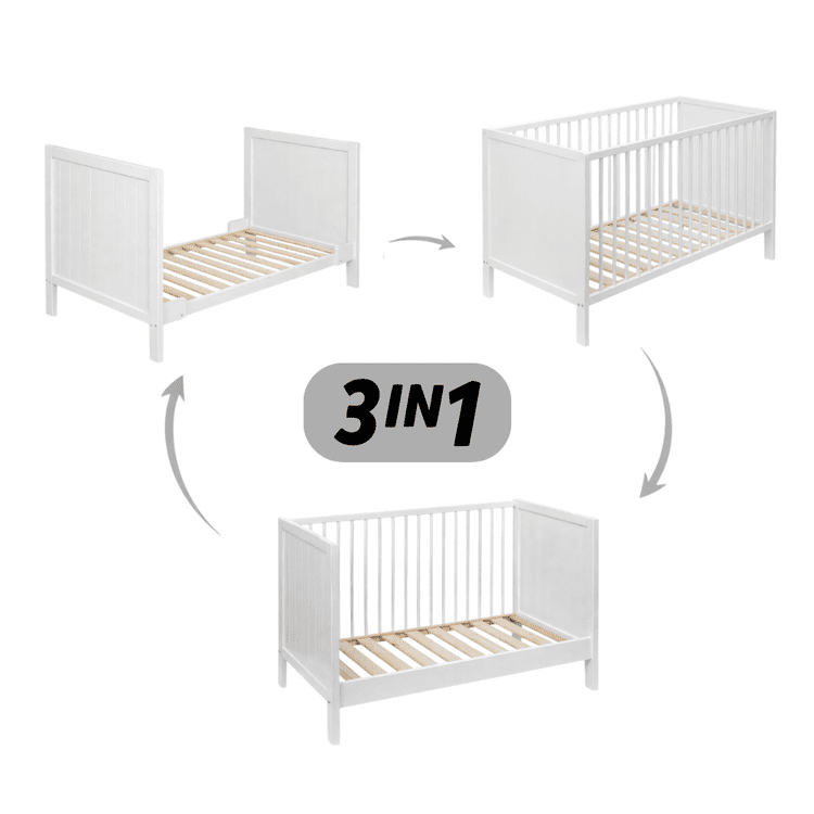 PETITE&MARS Postieľka drevená Mila 3 in 1 White Wood 120x60 cm