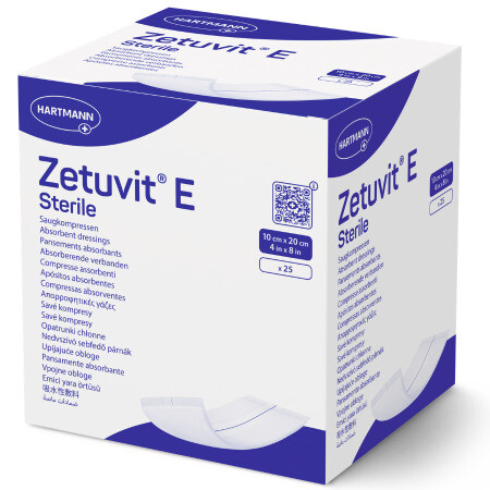 ZETUVIT E Sterile sterilný nasiakavý kompres 10x20 cm 25 ks