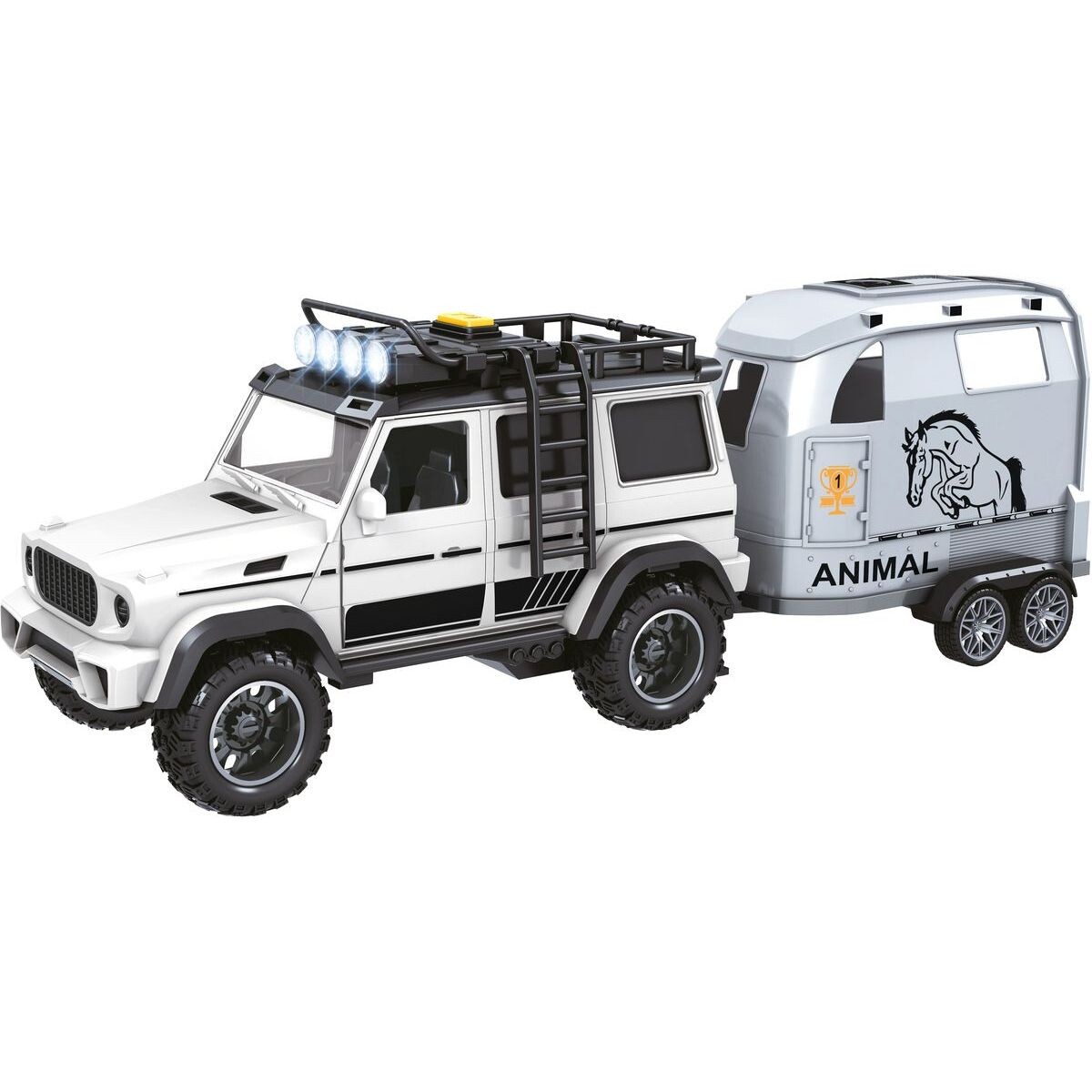 Sparkys CITY SERVICE CAR - 1:14 - Terénne vozidlo s prívesom a koňom (so zvukom a svetlami)