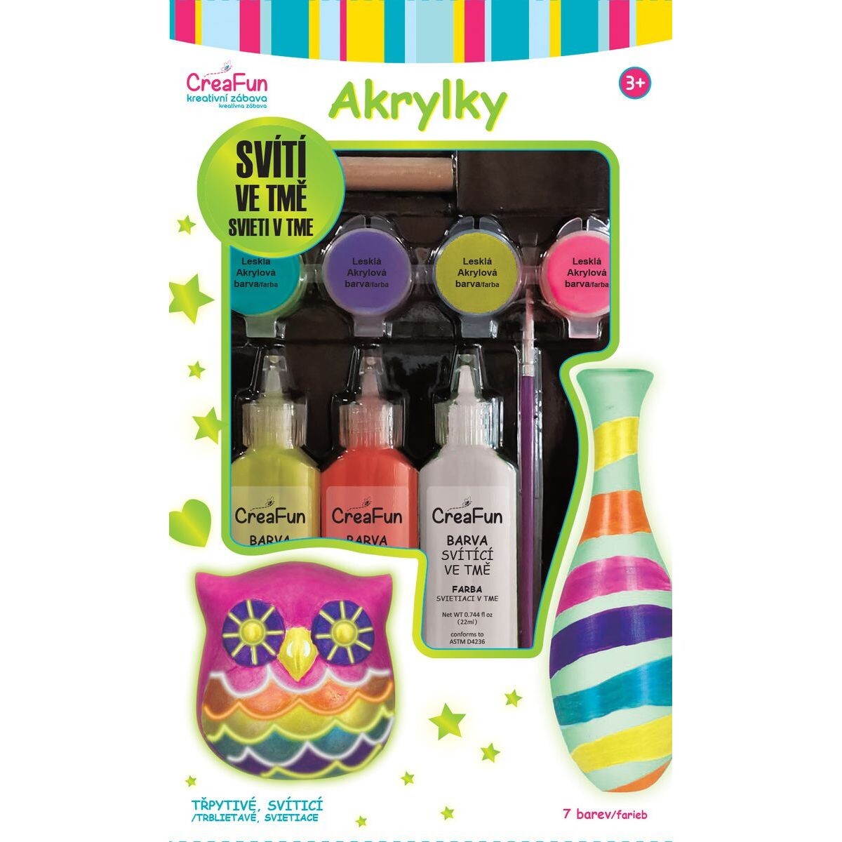 Sparkys CreaFun - Svietiace akrylové farby 7 farieb