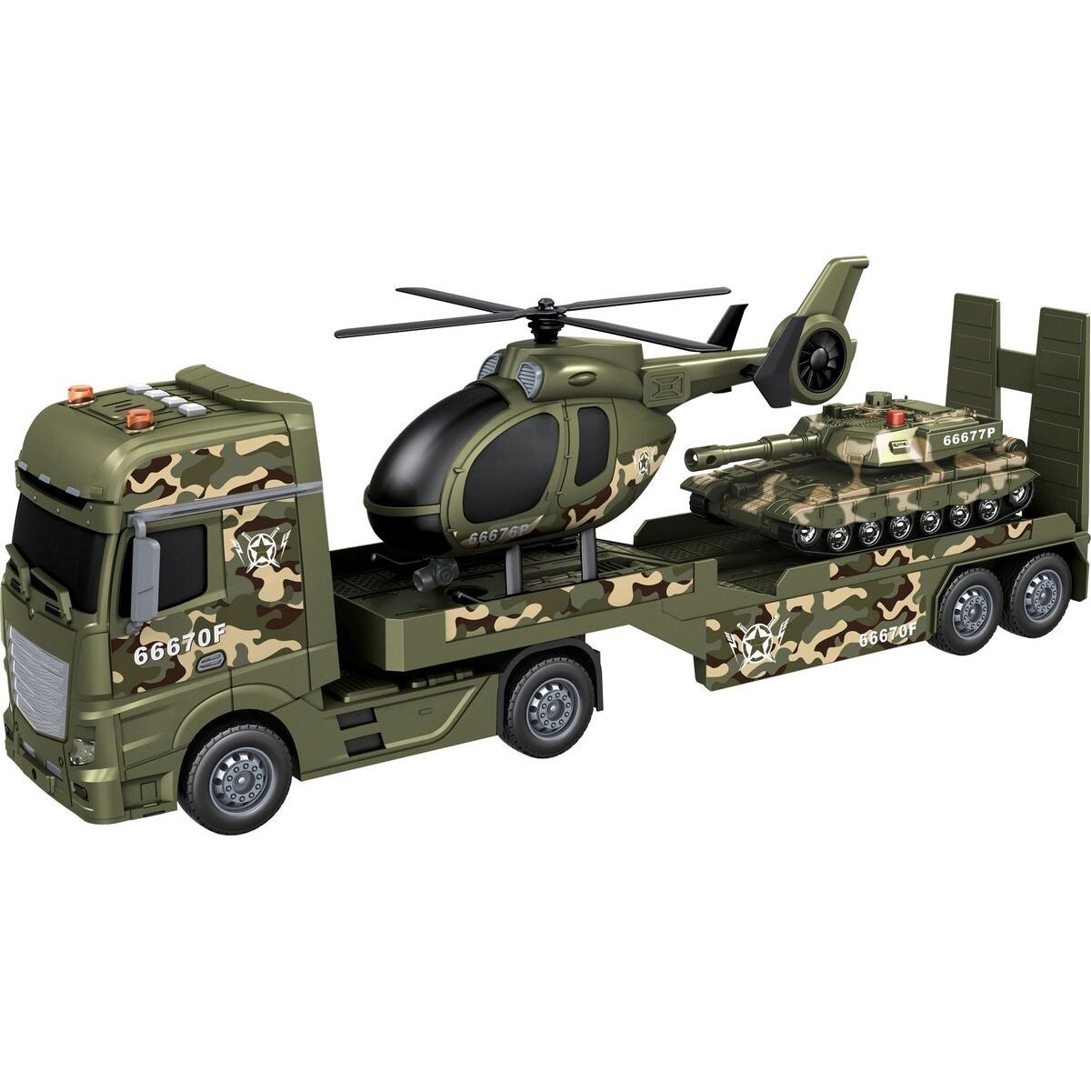 Sparkys CITY SERVICE CAR - 1:12 Vojenský ťahač s vrtuľníkom a tankom