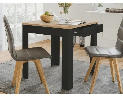Jedálenský stôl so zásuvkou Sandvika 80x80 cm, dub artisan/čierny%