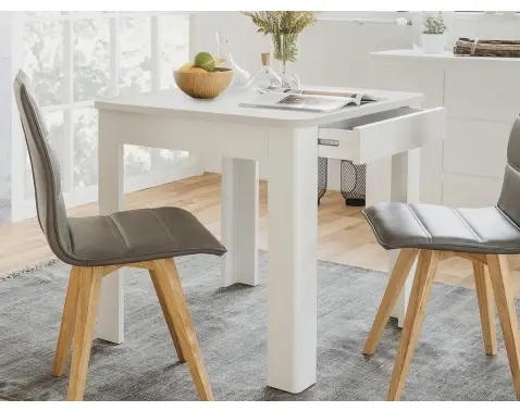 Jedálenský stôl so zásuvkou Sandvika 80x80 cm, biely%