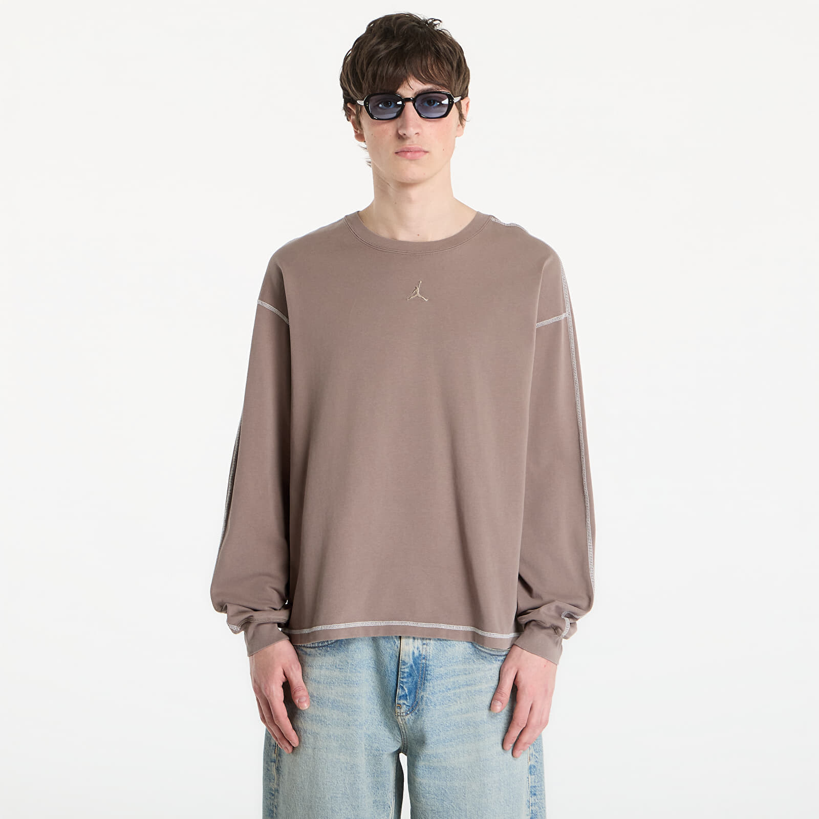 Tričko Jordan Flight Men's Heavyweight Long-Sleeve Top Olive Grey/ Sail/ Olive Grey XS