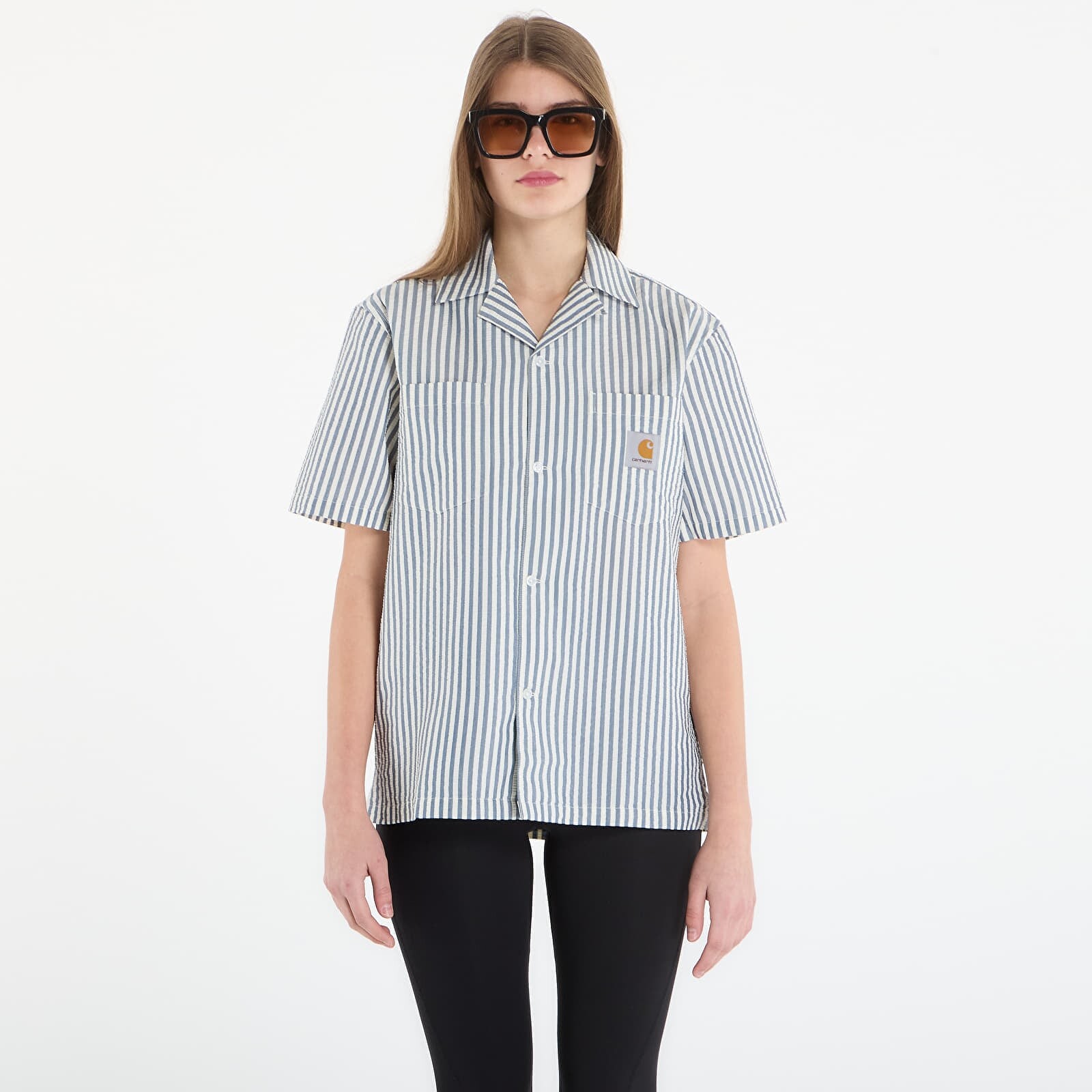 Košeľa Carhartt WIP S/S Leavel Shirt UNISEX Leavel Stripe/ Blue River/ Wax L