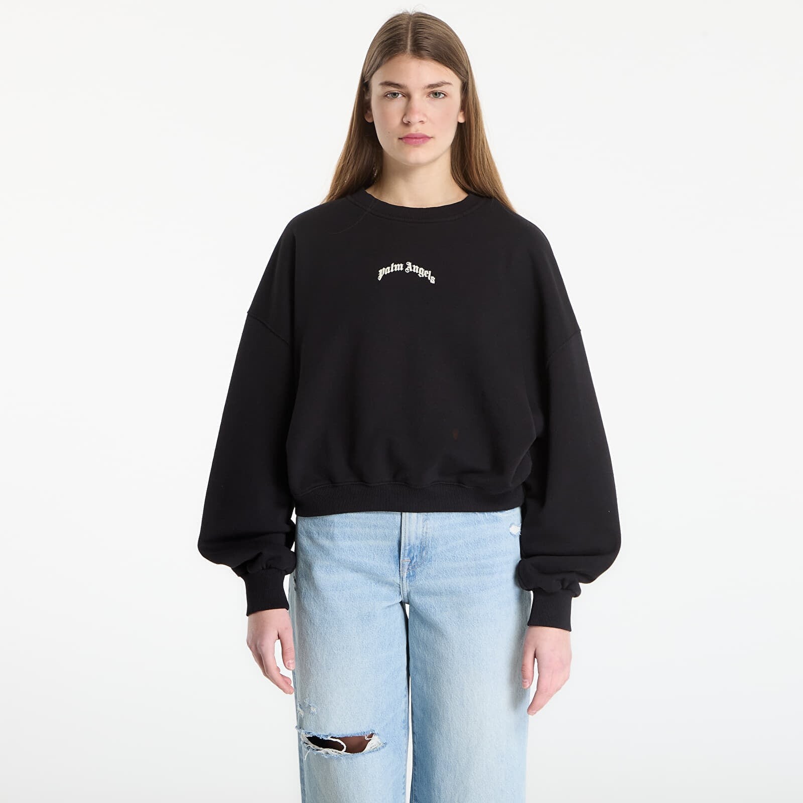 Mikina Palm Angels Curved Logo Loose Crop Crew Black/ Tofu L