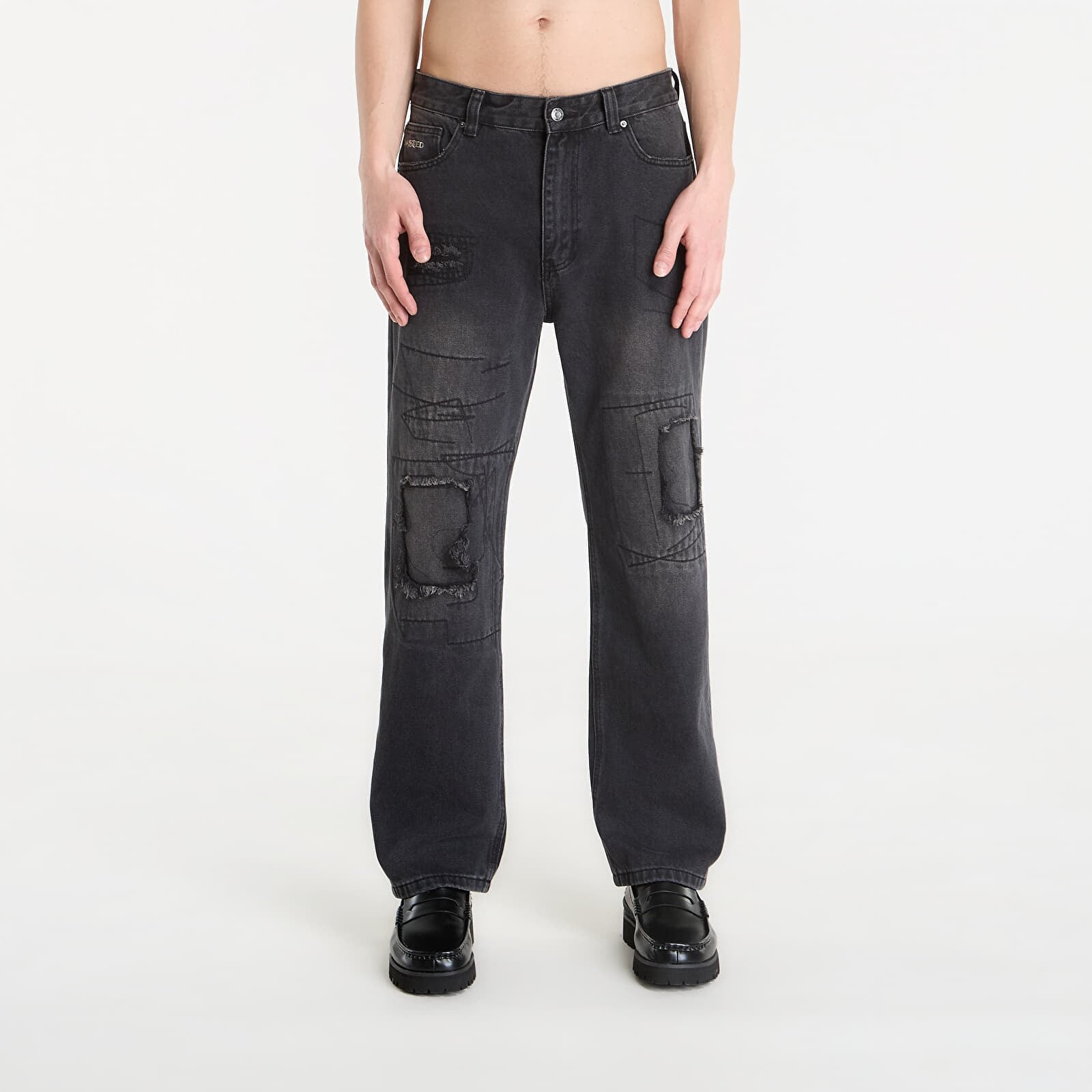 Džínsy Wasted Paris M Ripped Manc Faded Black 30