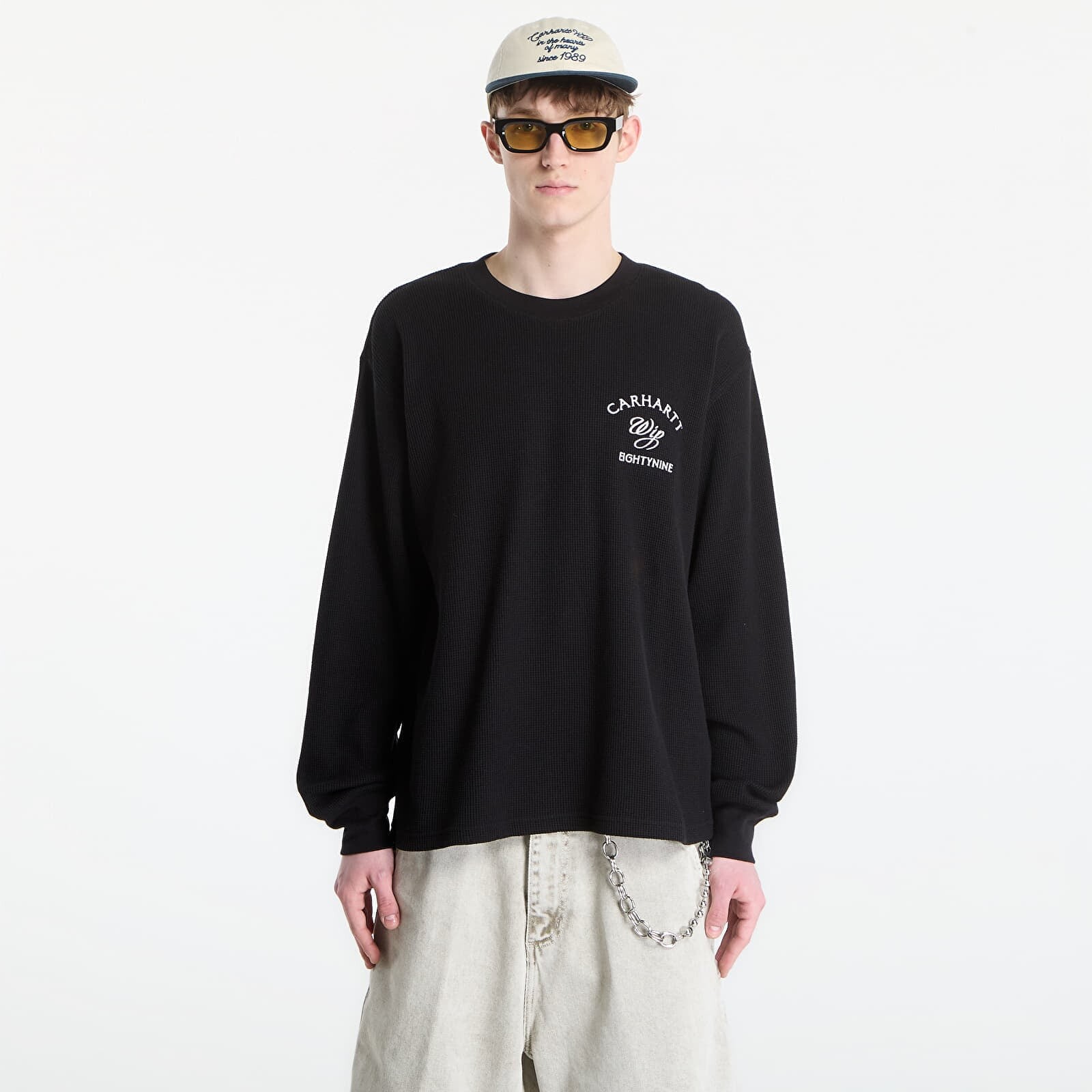 Tričko Carhartt WIP L/S Eightynine Waffle T-Shirt UNISEX Black/ White XS