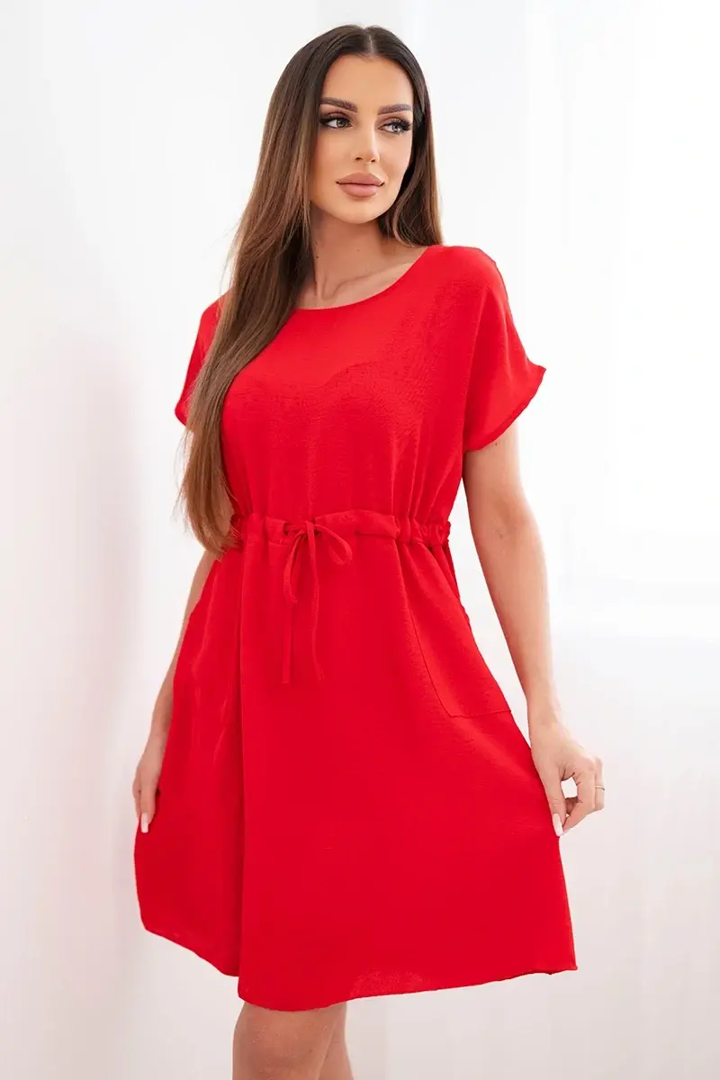 Kesi dámske šaty s viazaním v páse, červené
