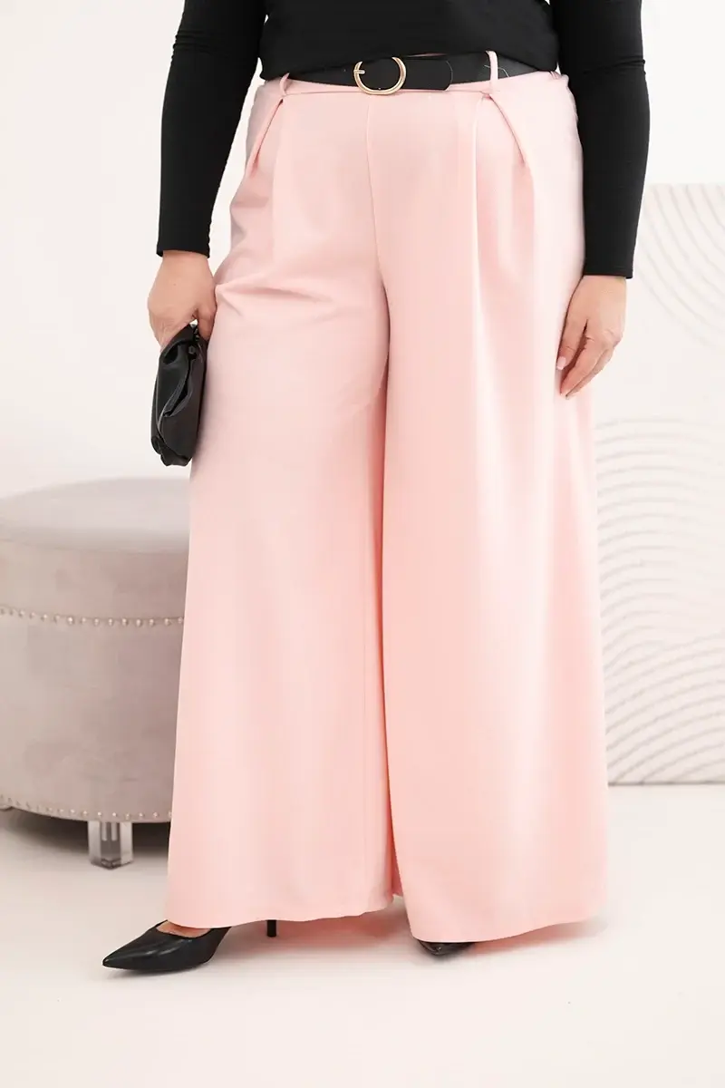 Dámske plus size široké nohavice s opaskom